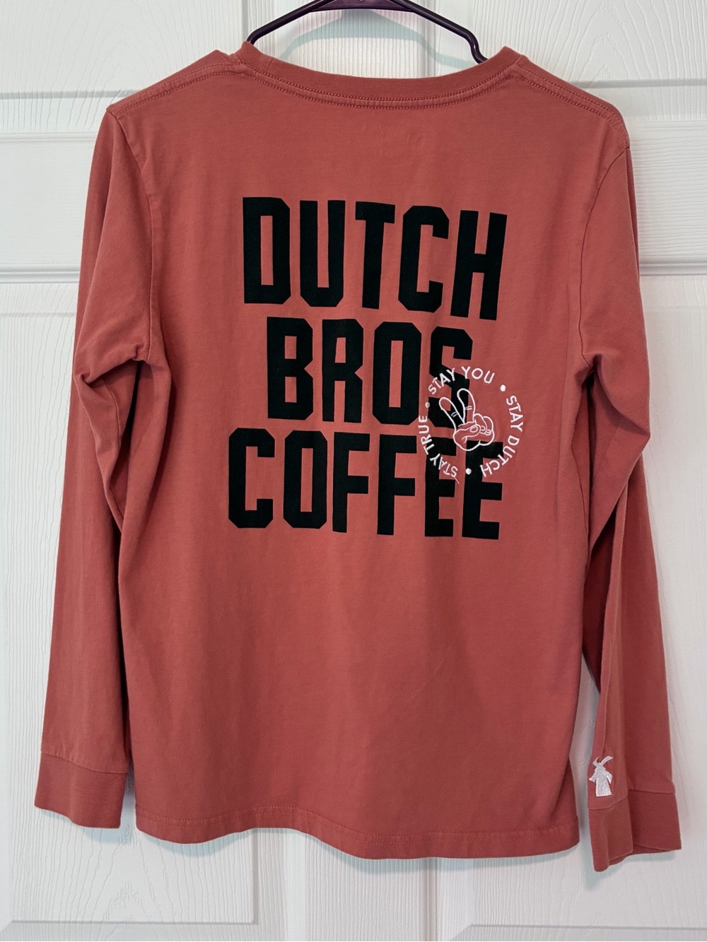 Dutch Bros Long-Sleeve Tee in Rose Clay with Black 'DB' Patch